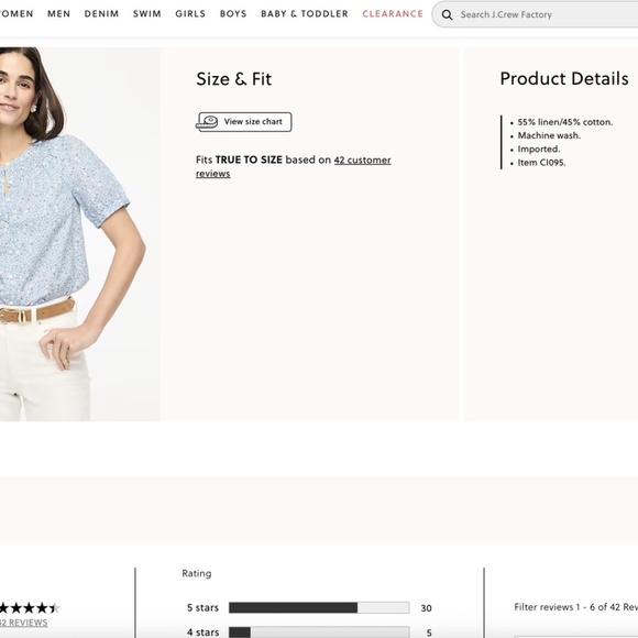 J Crew Factory Linen-blend short-sleeve smock-neck top Blue Ivory 3X Plus Size - Picture 4 of 7